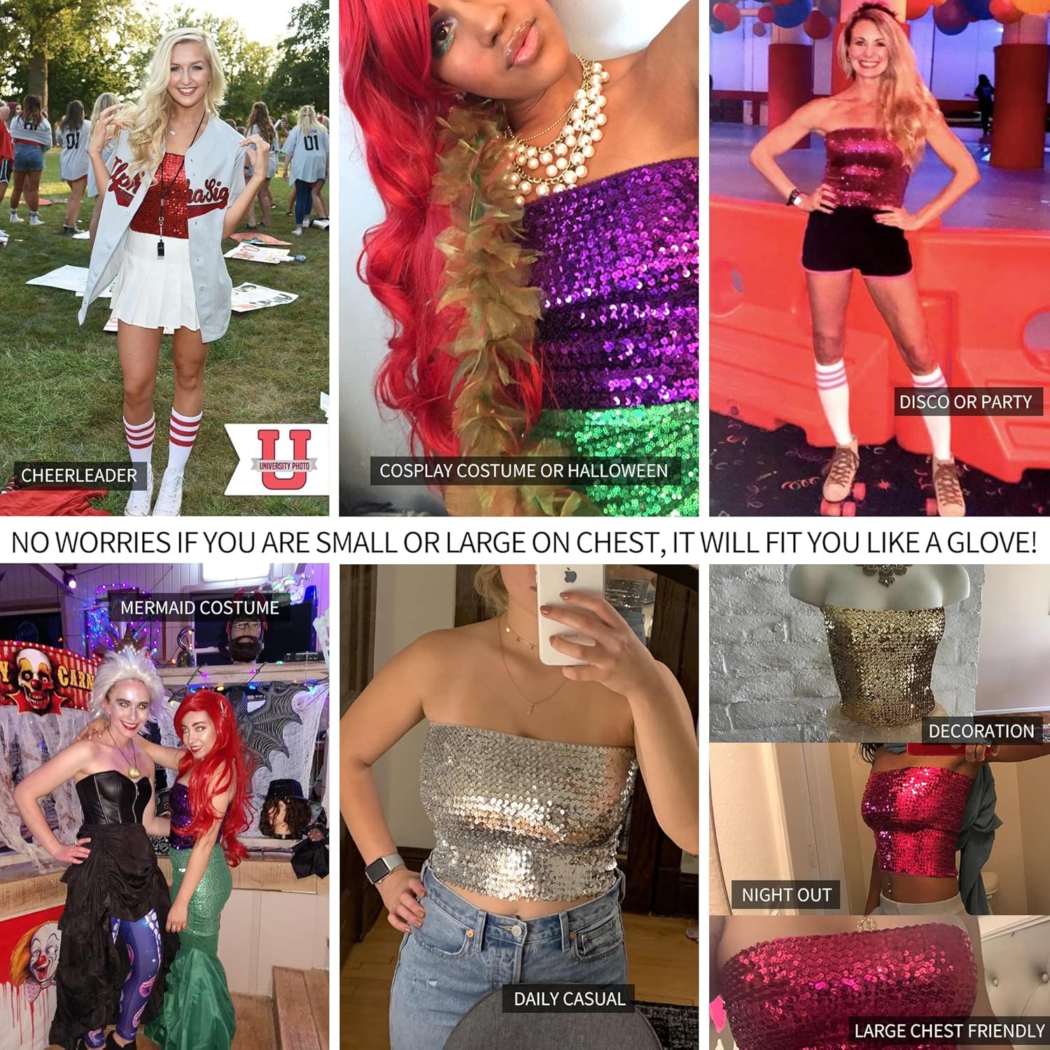 Alivila.Y Fashion Womens Sparkling Sequins Stretch Party Clubwear Tube Top