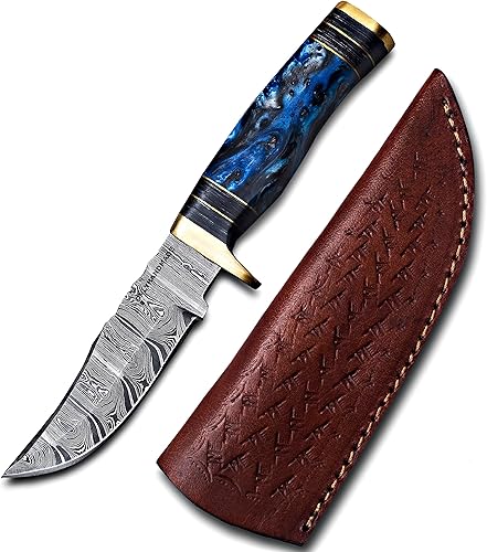 Miniatura 1 de ONLYHANDMADE Hermoso cuchillo de Damasco de 8 pulgadas hecho de notable acero de Damasco y madera exótica, es un cuchillo de caza con funda OHM-063
