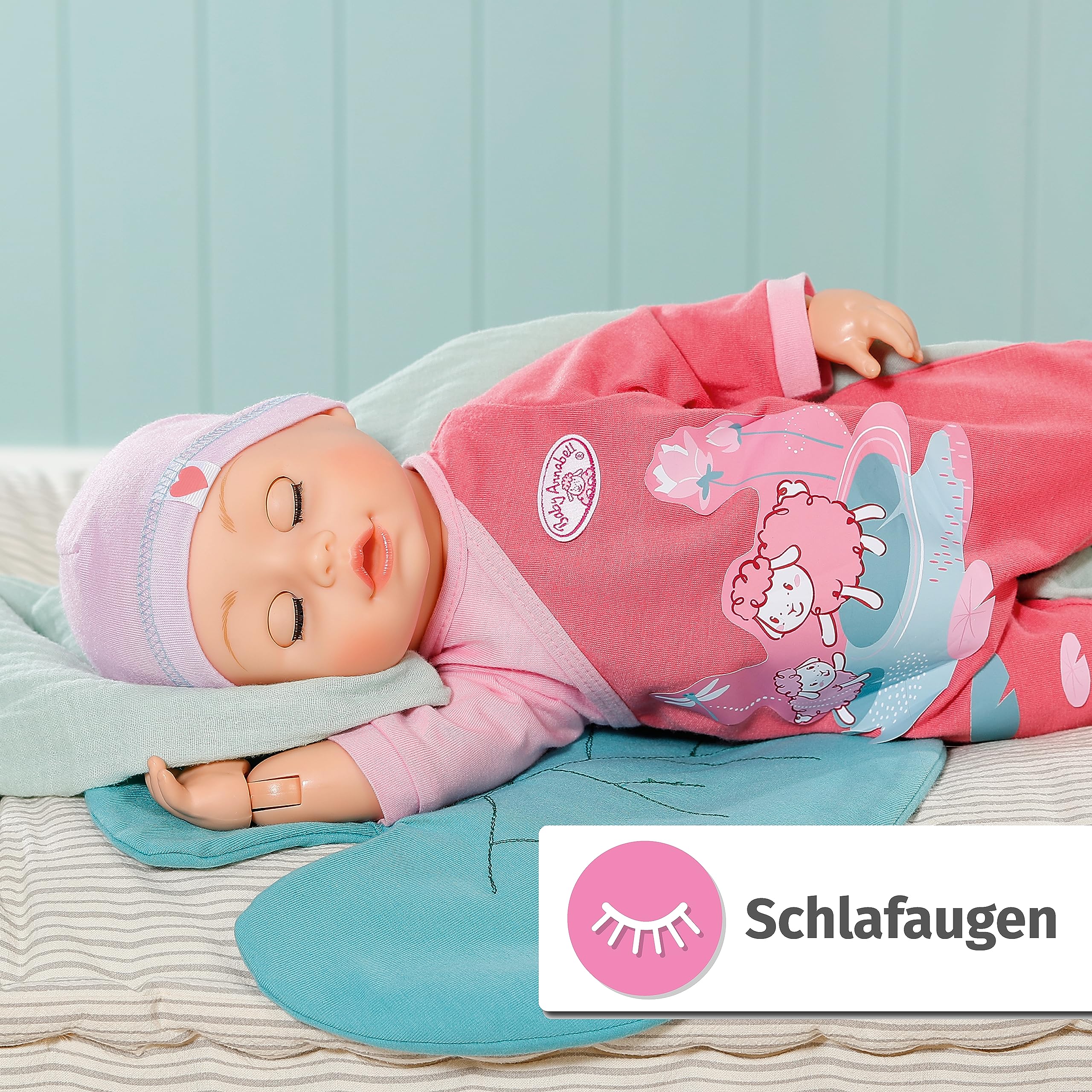 Baby Annabell Emily lauf mit Mir 43cm, Krabbel- und Lauflernpuppe mit Soundfunktion, rosa Strampler und Mütze, 710623 Zapf Creation