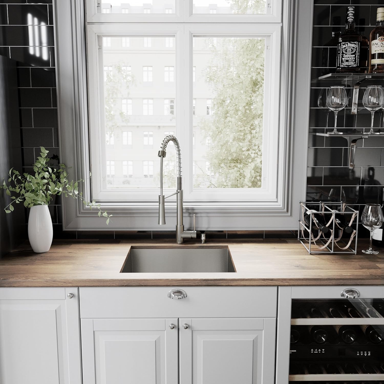 VIGO Laurelton 22'' H Single Handle Pull-Down Sprayer Kitchen Faucet Set with Soap Dispenser in Stainless Steel-VG02032STK2