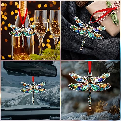 Vista 93 de Adorno de Navidad rústico de granero rojo – Decoración de árbol de vacaciones de granja con tractor y molino de viento, decoración de escena