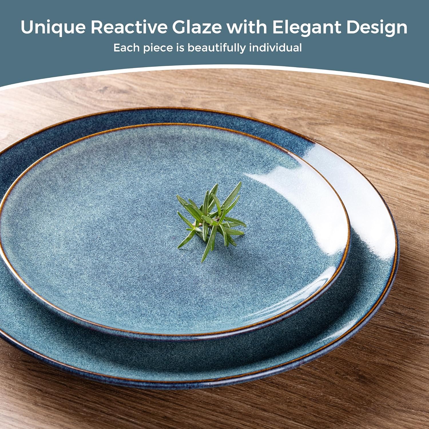 AmorArc Ceramic Dinnerware Sets for 4, 12 Pieces Handpainted Plates and Bowls Set, Scratch Resistant Stoneware Dishes Set, Dishwasher & Microwave Safe, Ceylon Blue