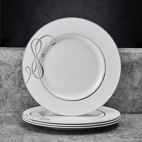 Miniatura 10 de Mikasa Love Story - Platos de ensalada con bandas de platino, juego de 4, 8.5 pulgadas, color blanco