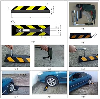 RWS-4x2 Rubber Parking Wheel Stop for Commercial and Domestic Car Parks and Private Garages, Black and Yellow, 55x15x10 cm (Pack of 2)