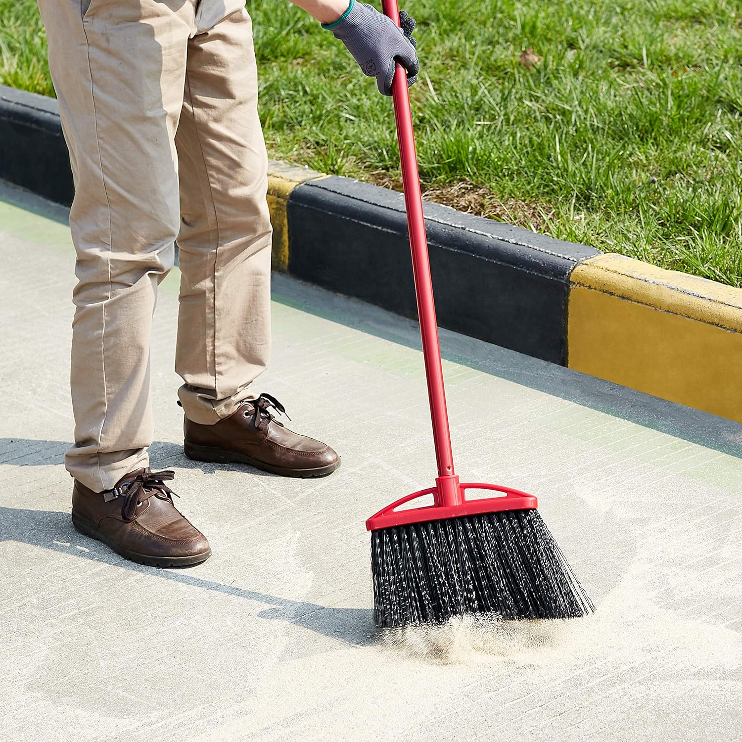 Amazon Basics Angle Broom With Metal Handle for Floor Cleaning and Sweeping, 11 inches Wide, 6-Pack, Black & Red