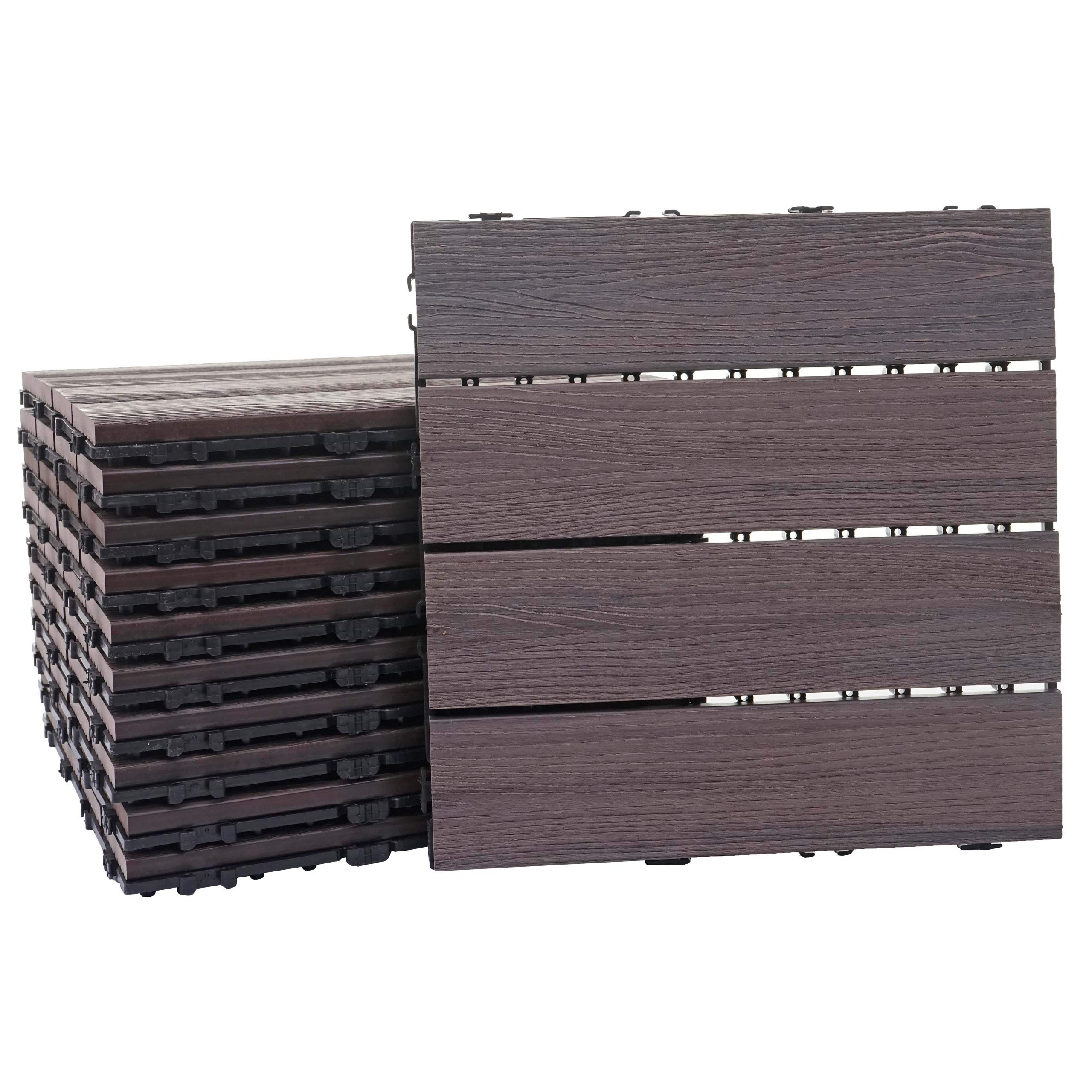 Mendler WPC HWC-E20 - Baldosa para Suelo (Aspecto de Madera, para Balcones y terrazas), 11x je 30x30cm = 1qm, geprägt Grau-Braun
