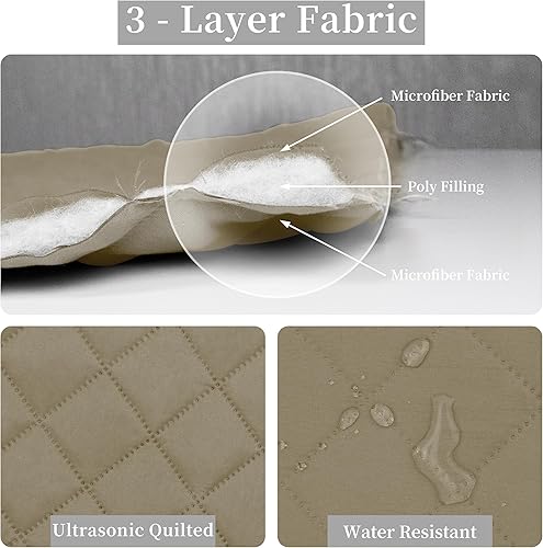Miniatura 5 de Easy-Going - Juego de colcha reversible con 1 funda de almohada, tamaño individual, suave, resistente al agua y manchas, microfibra ligera, beige y
