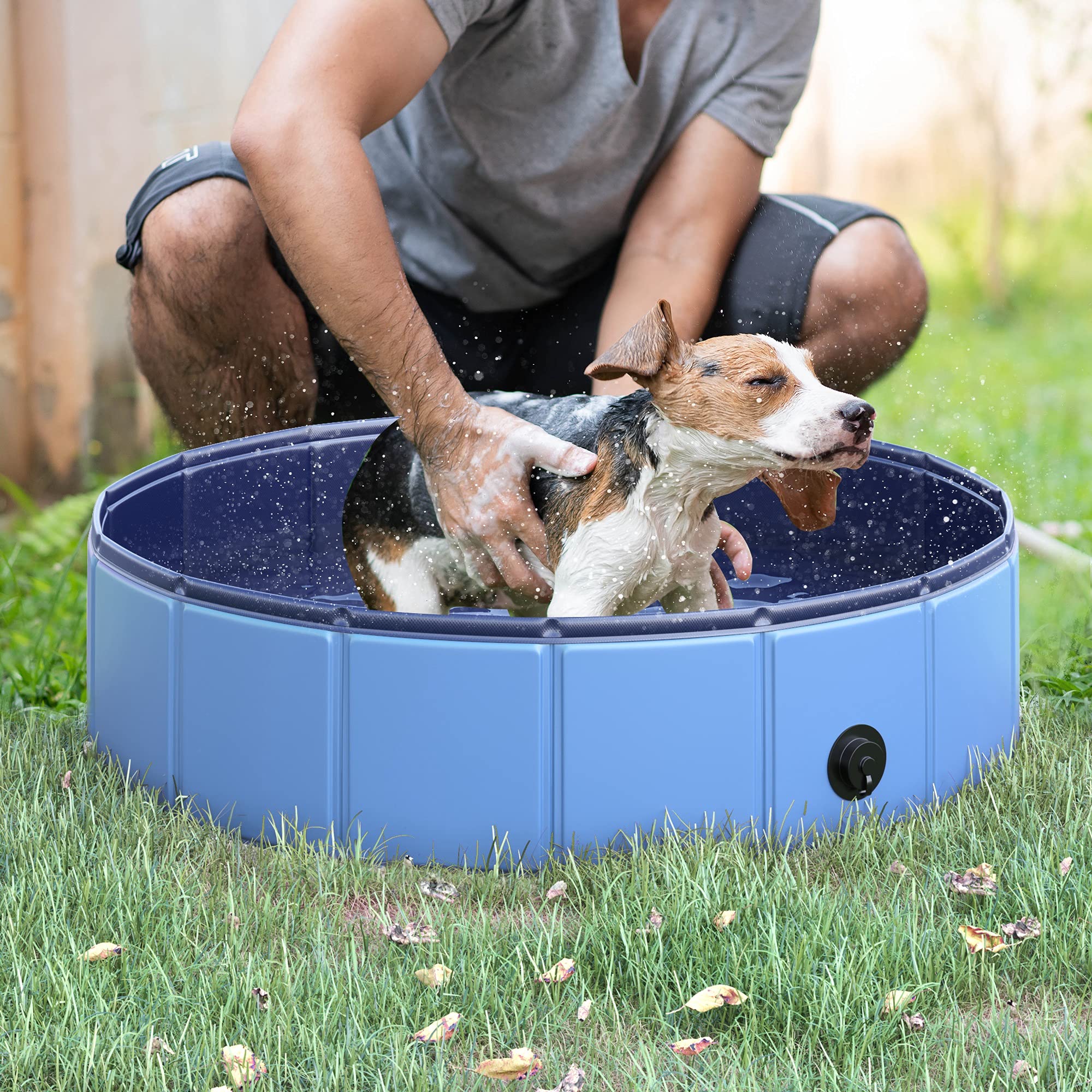 PawHut Piscina per Cani in Plastica, Piscina Pieghevole con Bordo Stabile per Animali Domestici, Ø80 x 20 cm, Blu