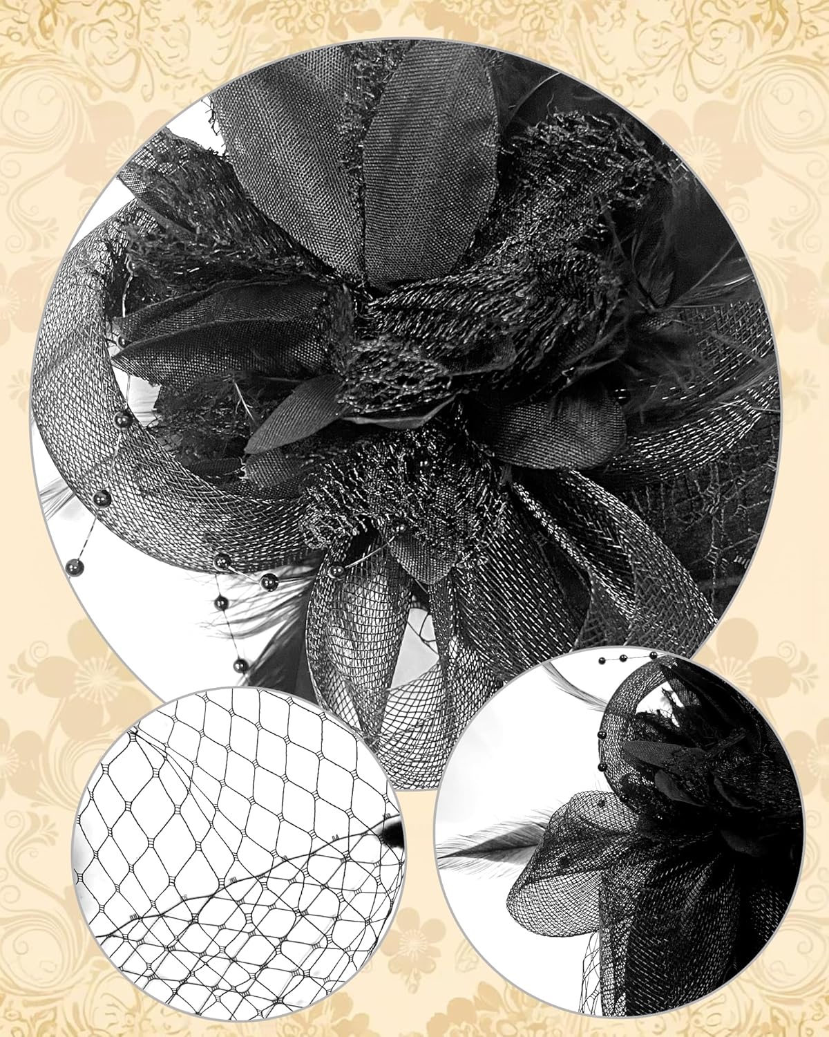 1920s Vintage Fascinators Hats Pillbox Hat Lace Gloves for Women Tea Party Wedding - Image 4