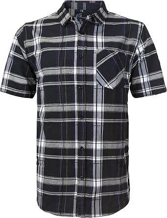 Mens Plaid Checkered Button Down Casual Short Sleeve Regular Fit Dress Shirt