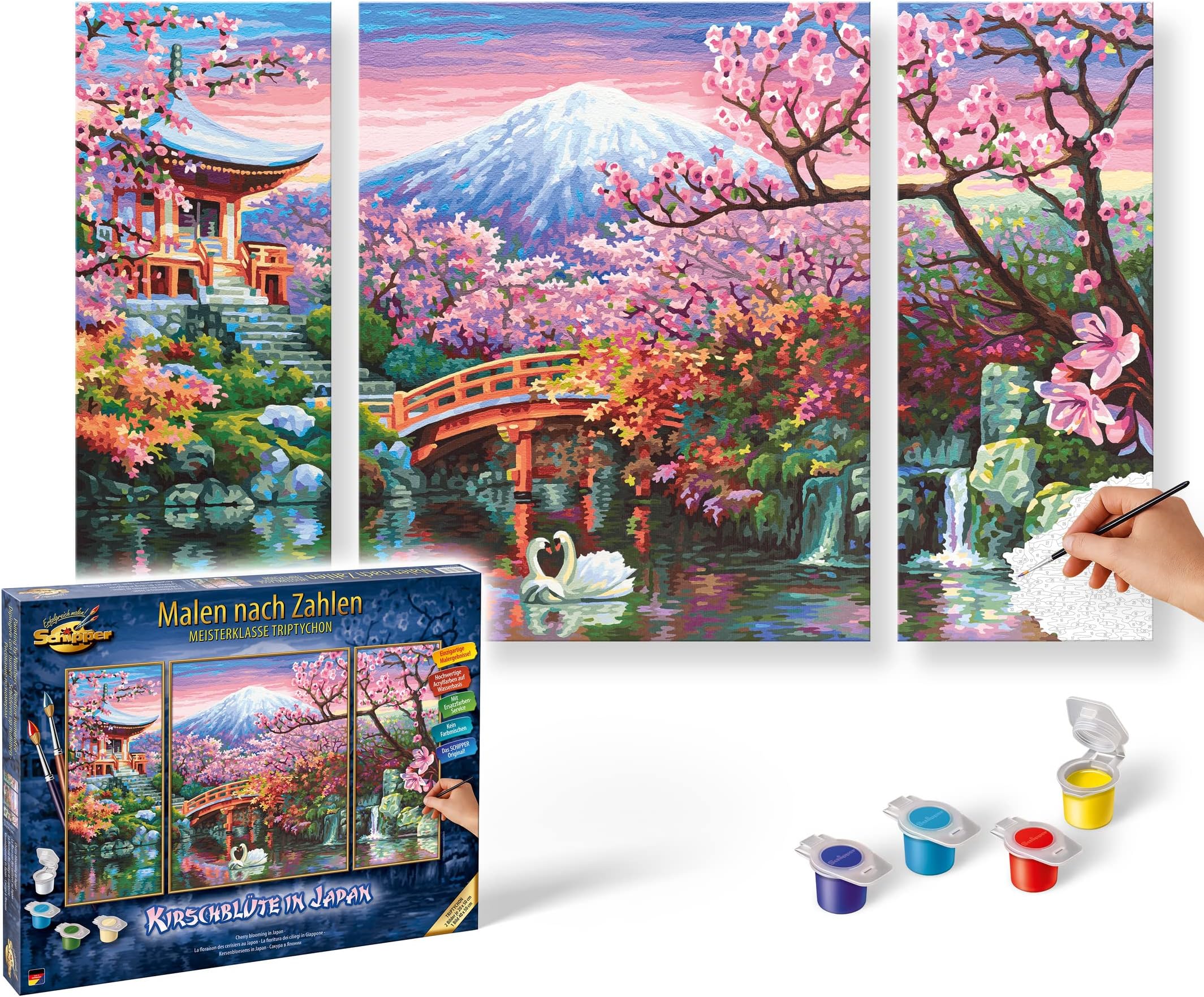 Schipper 609260751 Adults’ Painting by Numbers Kit, Cherry Blossoms in Japan, Includes Brush and Acrylic Paints, Triptych, 50 x 80 cm