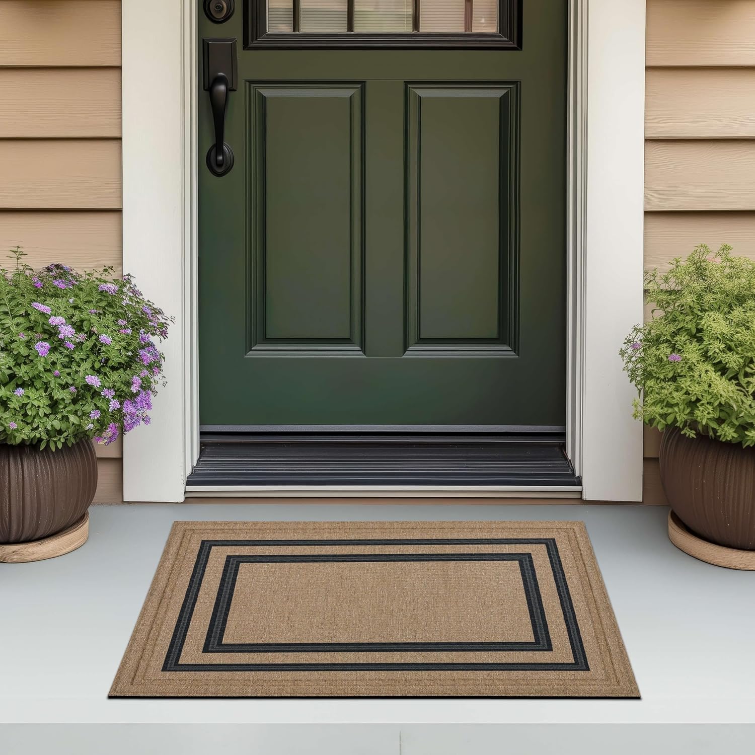 Mohawk Home Mega Check Casual Geometric Medium Brown 1' 6" X 2' 6" Door Mat Perfect for Garage, Porch