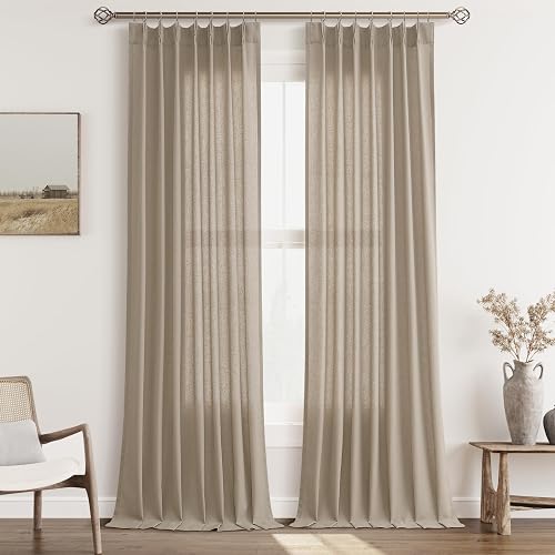 Aersas Light Taupe Pinch Pleat Linen Curtains 120 Inch Length 2 Panels Set for B