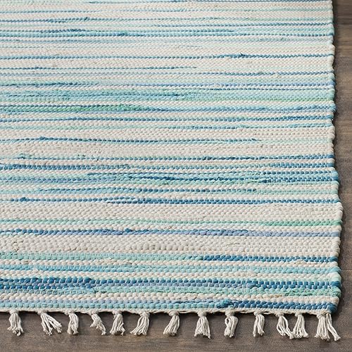 Miniatura 10 de SAFAVIEH Rag Rug Collection - Alfombra de pasillo de 2 pies 3 pulgadas x 12 pies, color marfil y verde, hecha a mano, de algodón a rayas, ideal para