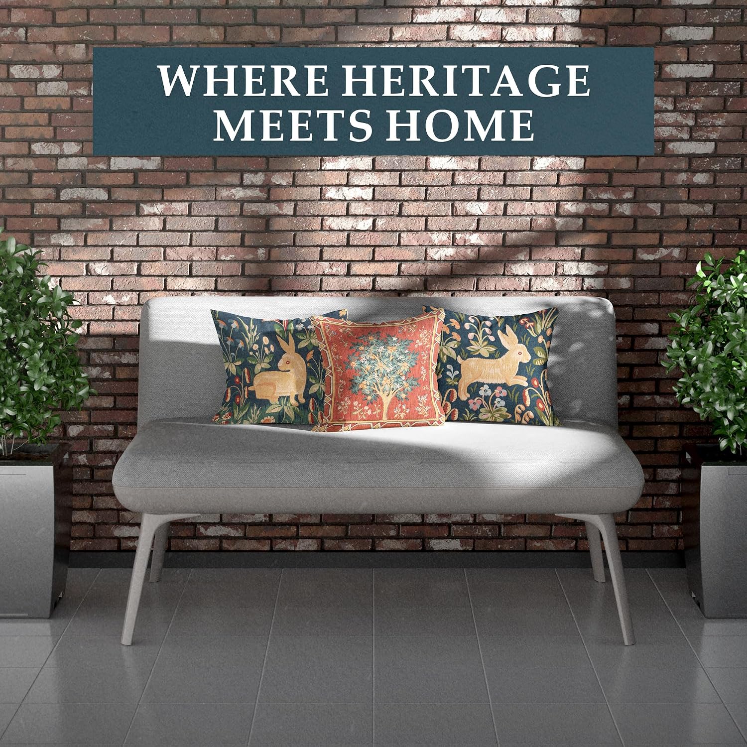 Charlotte Home Furnishings Inc Decorative Boho Throw Pillow Cover 19x19 in Rabbit Running French Country Sofa Cushion Case, Home Decor Cozy Square Tapestry Pillow Cover, European Cotton Jacquard Woven