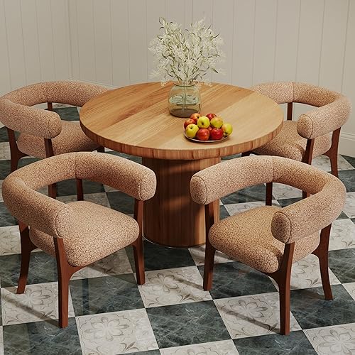 Juego de 2 sillas de comedor modernas, sillones tapizados de peluche con marco de madera maciza, cómodas sillas de comedor Boucle con respaldo