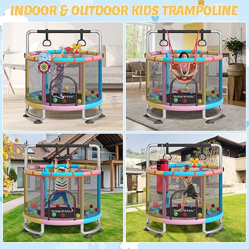 Miniatura 2 de 60" Indoor Outdoor Trampoline for Kids,MILUMILU Mini Baby Trampoline with Safety Enclosure Net, Basketball Hoop, Jumping Mat - Birthday Gifts for