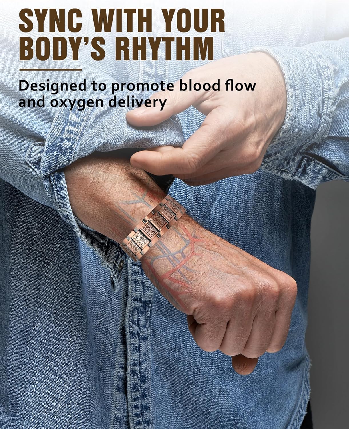 Jecanori 3X Strength Copper Magnetic Bracelet for Men,Pure Copper Bracelet Included Sizing Tool, Ideal Gift - Image 2