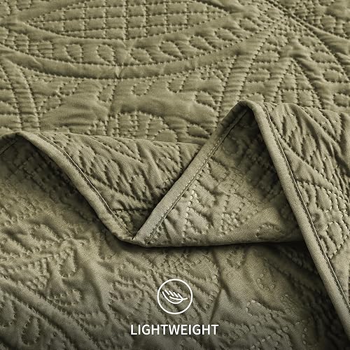 Miniatura 6 de Love's cabin Juego de ropa de cama de tamaño King, cubrecama verde, colcha de verano, colcha de microfibra ligera, colcha con patrón de moneda para