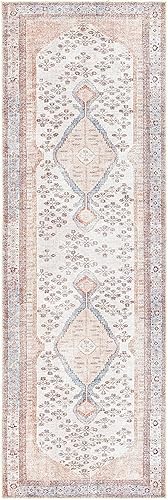 Miniatura 3 de Moora - Alfombra de pasillo de cocina, lavable a máquina, patrón de medallón oriental persa, alfombra larga floral bohemia, color rosa, azul, beige,