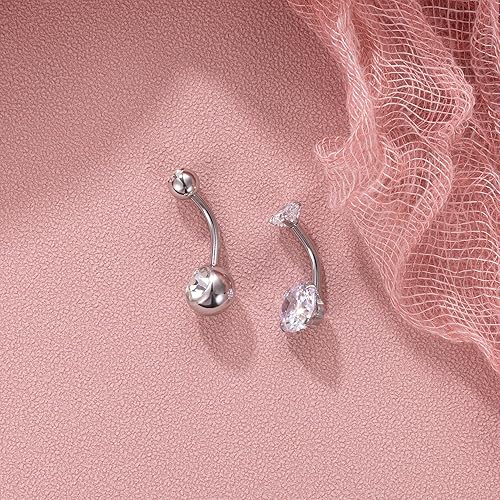 Miniatura 2 de 2 anillos de ombligo de acero quirúrgico de 14G para mujeres y niñas, anillo redondo de ombligo de circonita cúbica, anillos largos para el ombligo,