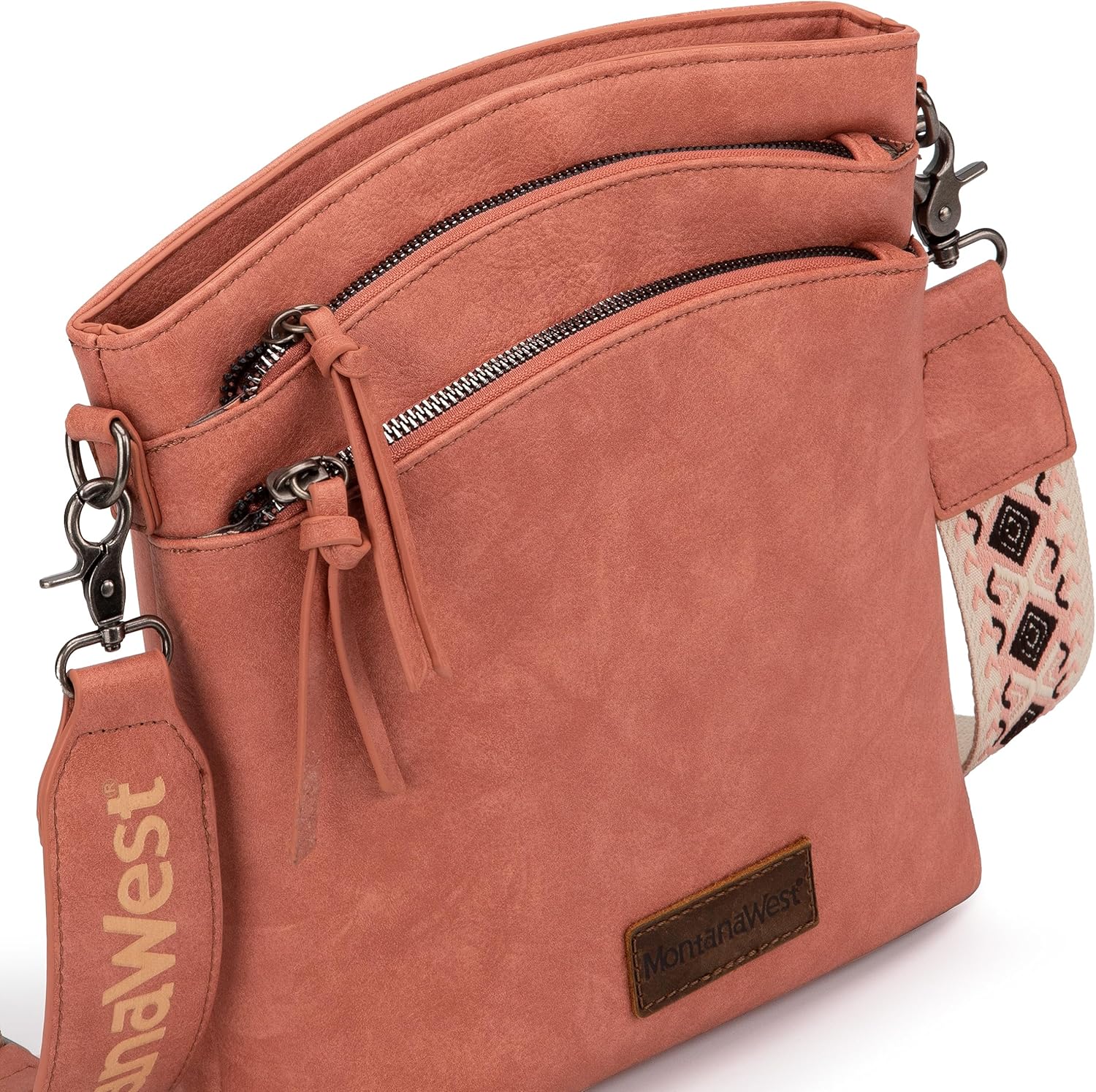 Montana West Multi Zip Pocket Large Crossbody Bag With Guitar Strap - Image 3