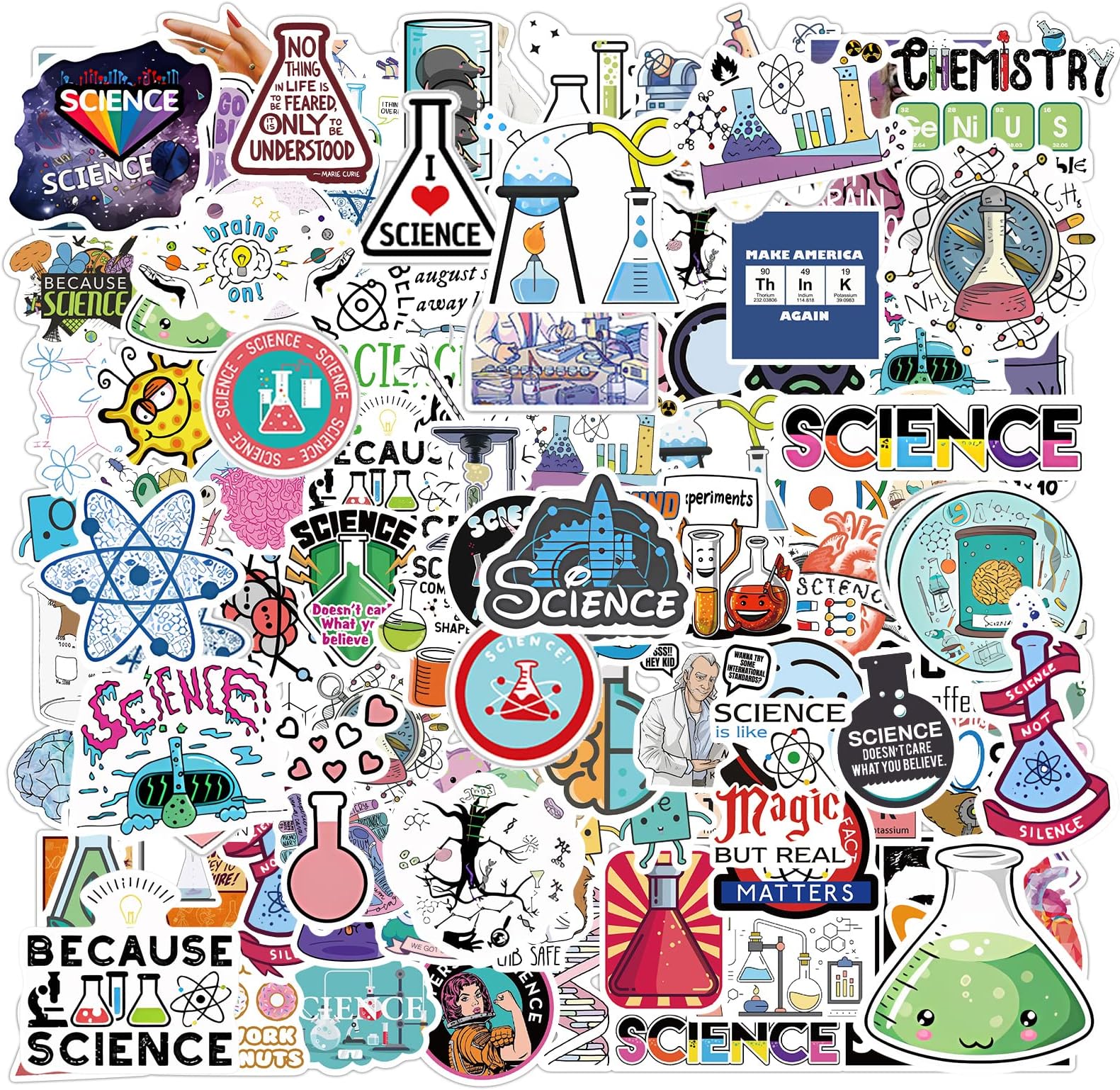 Funny Laboratory Science Stickers 100 PCS, Waterproof Stickers for Water Bottles Laptop Computer Skateboard, Vinyl Experiment Stickers Pack for Kids Teens Student