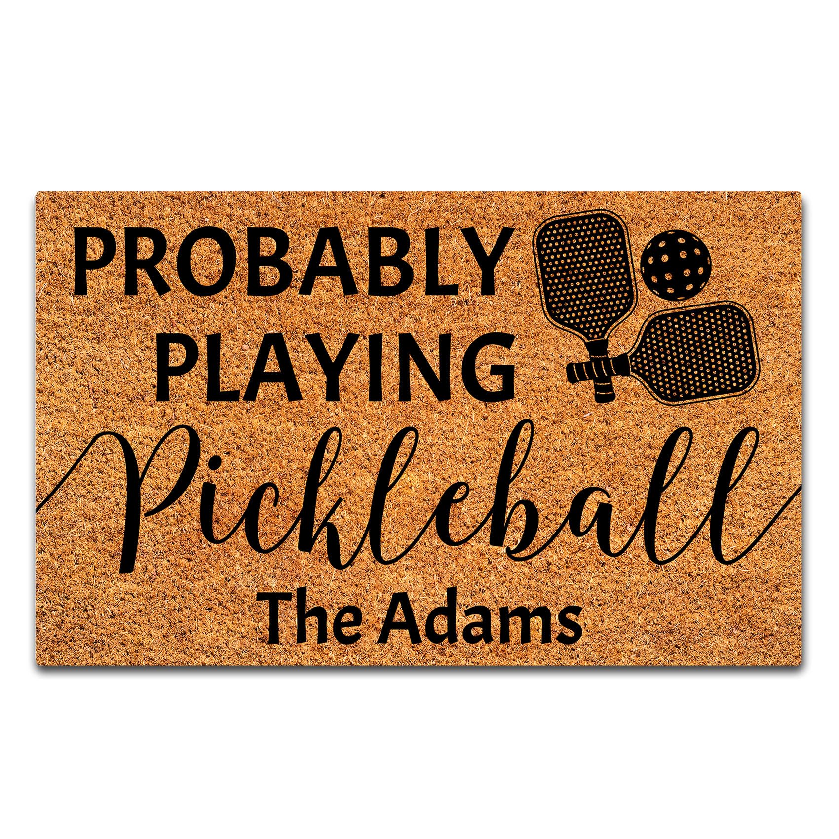 Probably Playing Pickle Ball Doormat, Welcome Mat, Personalized Last Name Pickleball Door Mat with Rubber Back Rugs for Home Kitchen Front Door Indoor Entrance Outdoor House Decor 23.6x15.7