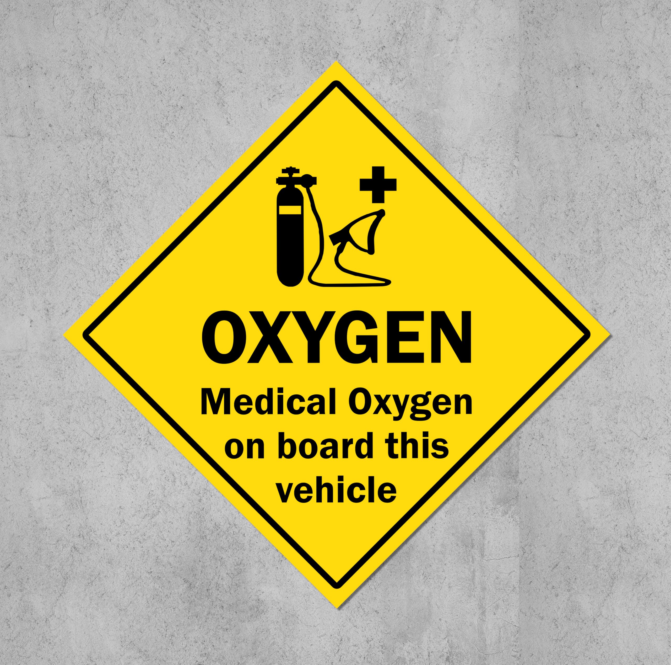 Medical oxygen on board this vehicle safety sign - Self adhesive sticker (400mm x 400mm)