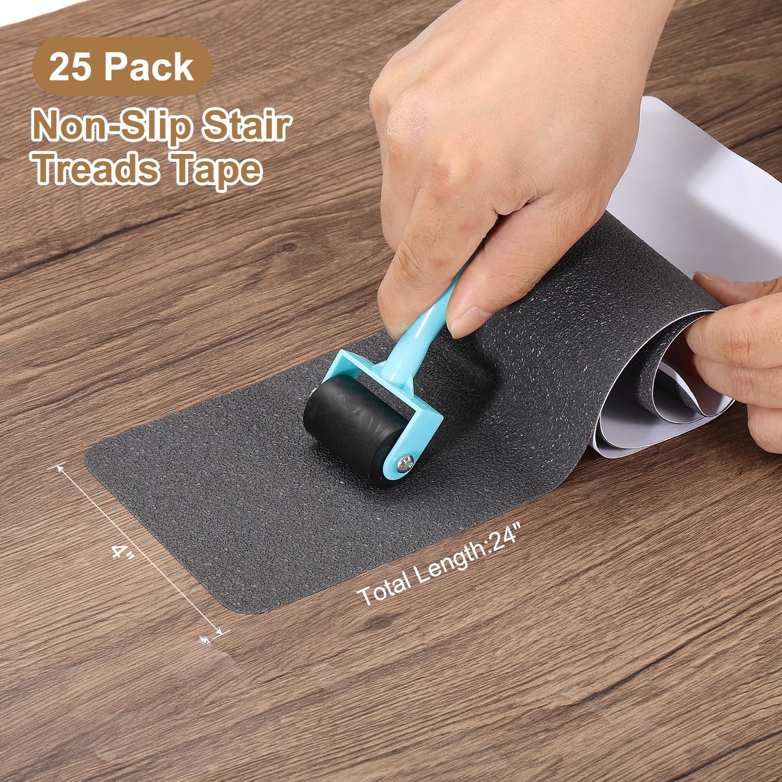 PATIKIL 10x61cm Cinta Antideslizante Para Escalones Gris, Paquete De 25 Tiras Autoadhesivas Antideslizantes Para Escalones De Madera