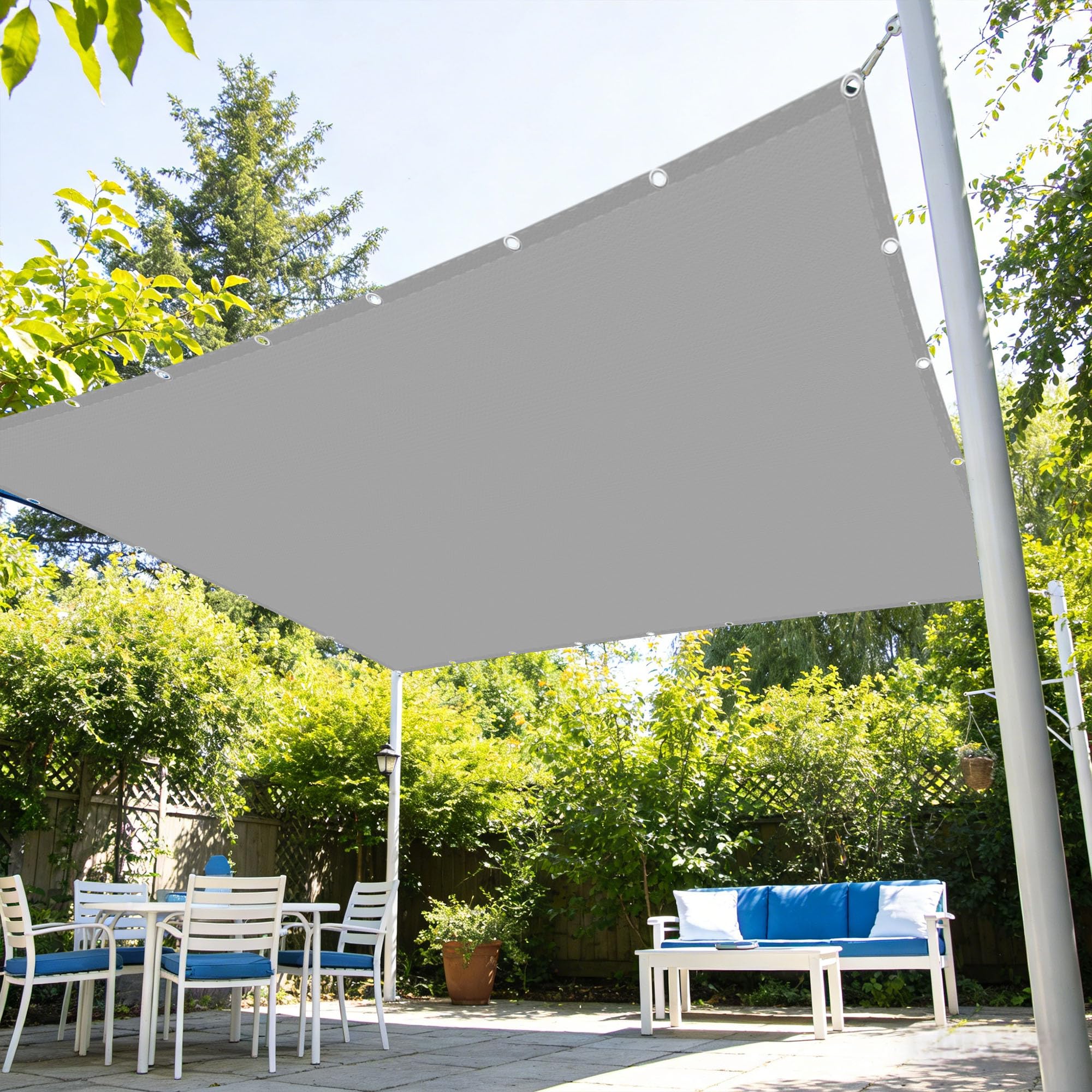 Square Sun Sail 200 x 320 cm UV Block Sun Shade Sail for Garden Breathable for Backyard Deck Terrace Patio Swimming Pool Camping, Light Grey