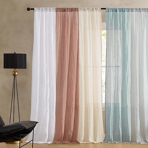 Miniatura 8 de French Connection - Cortina para ventana, juego de 2 paneles, semi transparente, decoración moderna del hogar, cortinas para sala de estar, comedor,