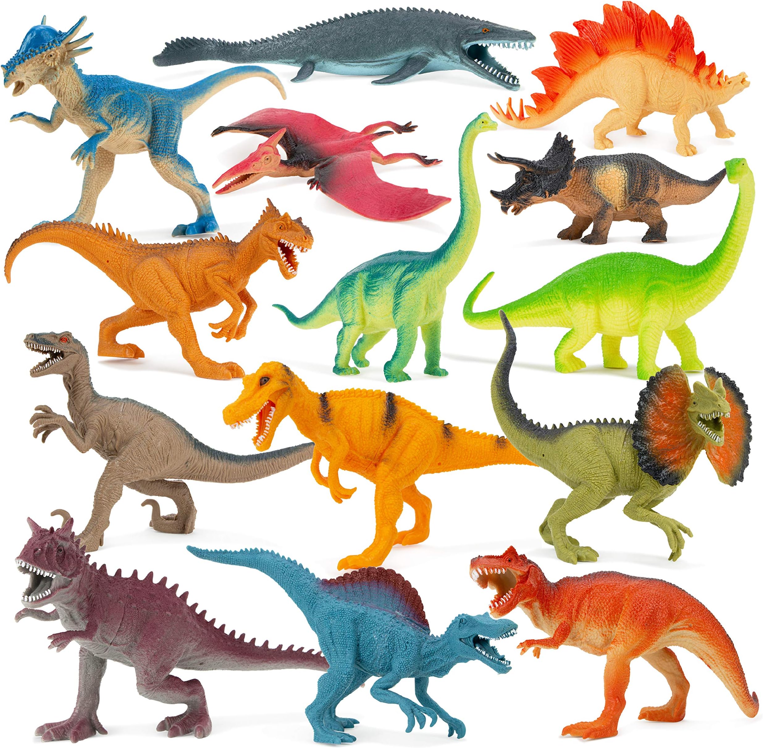 Boley 14-Pack Dinosaur Toys for Kids with Educational Booklet - 9" Realistic Dino Figures for Boys & Girls Ages 3+ - Includes T-Rex, Raptor, Stegosaurus, Triceratops, and More