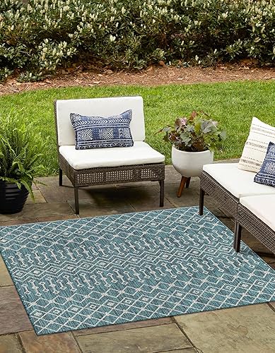 Vista 234 de Unique Loom Alfombra Colección enrejado Marroquí Celosía Transicional Interior y Exterior, Polipropileno Gris carbón/natural