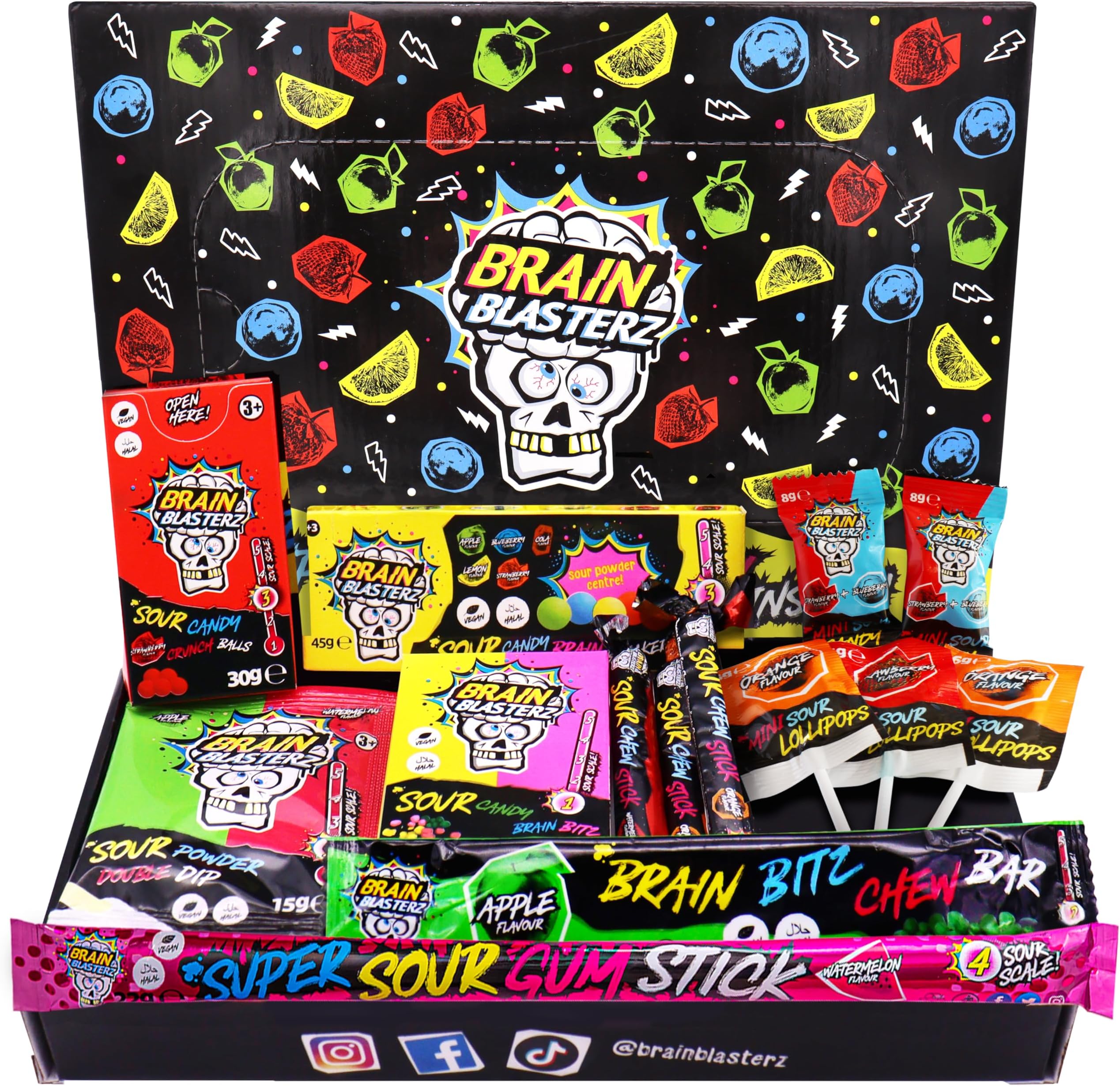 Sour Sweet Gift Box - Sour Sweets Collection, 14 Pcs Sour Candy Sweet Box, Sweet Hamper, Vegan & Halal Sweets, Gift Idea for Easter, Halloween, Birthdays & Christmas for Adults & Kids