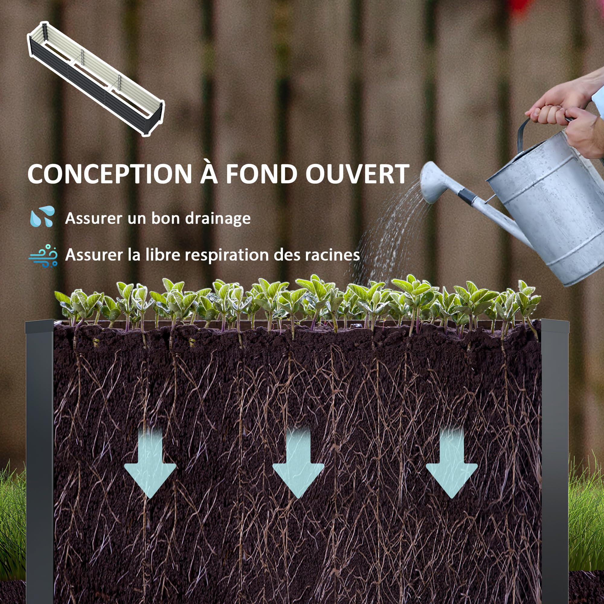 Outsunny Carré Potager, Potager surélevé en Acier galvanisé, Barres de Soutien et plaques d'angle, Fond Ouvert, lit de Jardin surélevé, pour Plantes légumes, Fleurs, 240 x 40 x 45 cm, Gris foncé