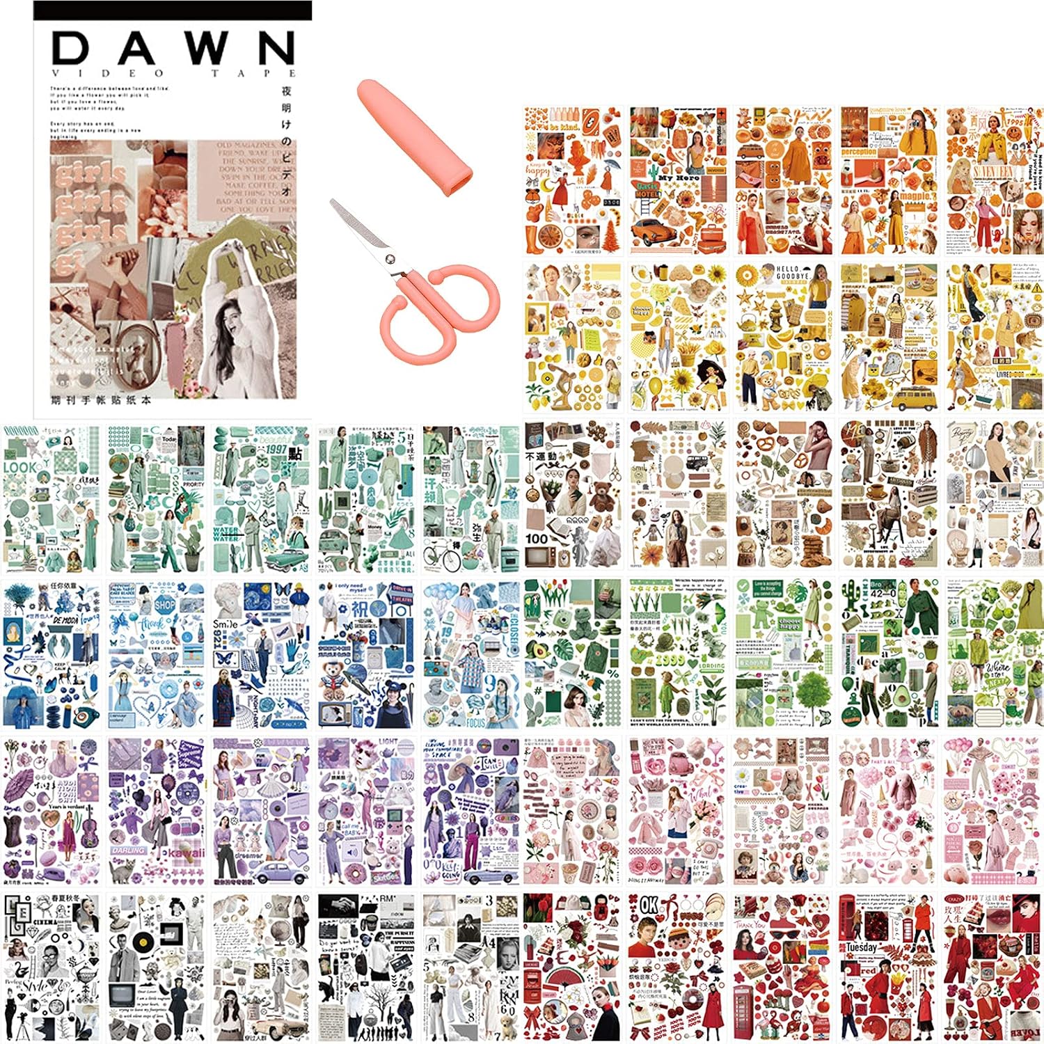 GOCAVO Vintage Washi Stickers Set Retro Things Modern Style Old Fashion Lady Animal Floral Plant Adhesive Label Decorative Stickers Scrapbooking (50 Sheets)