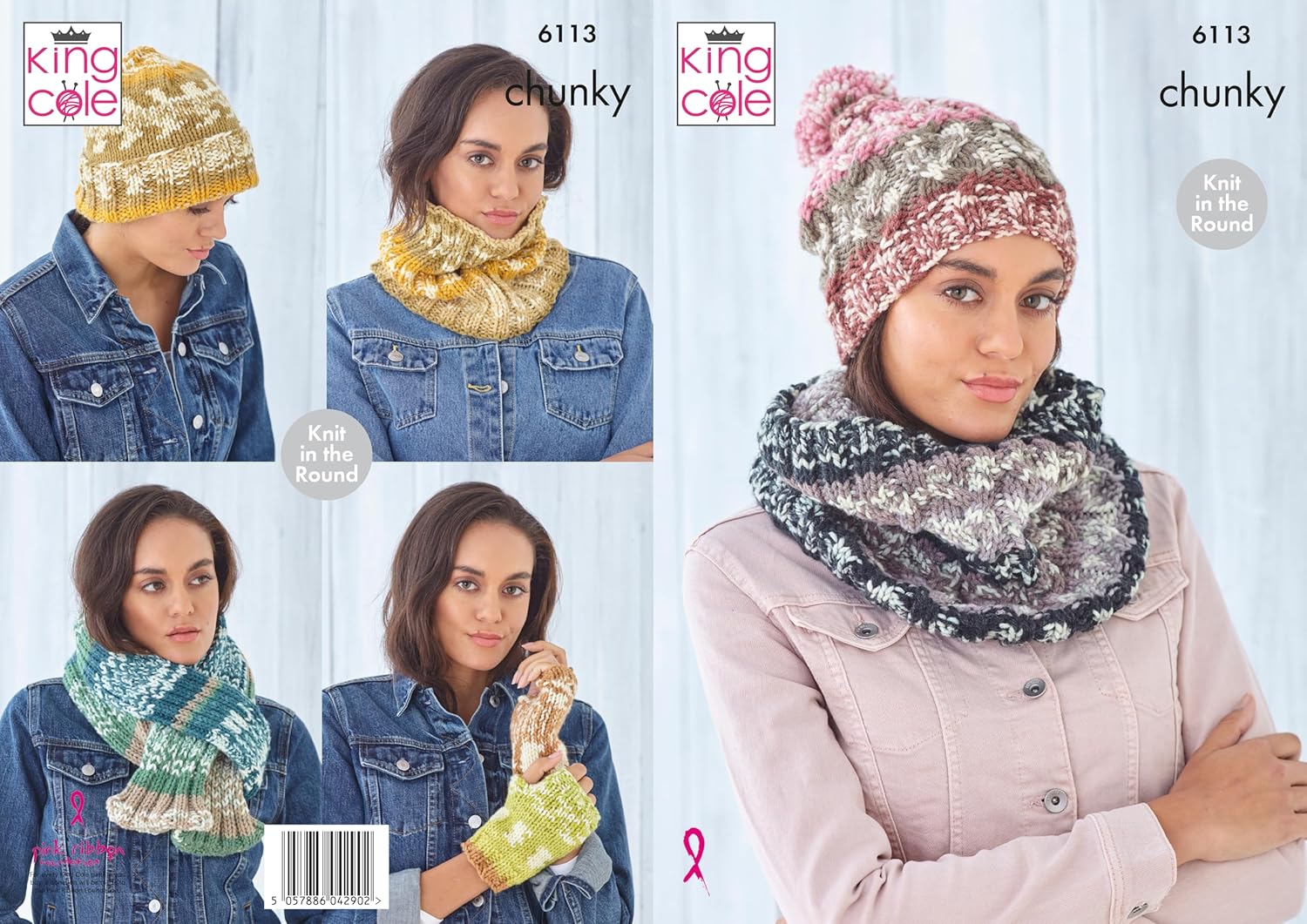 Knitting Pattern Accessories Hat, Snood, Scarf & Fingerless Gloves King Cole Nordic Chunky - 6113