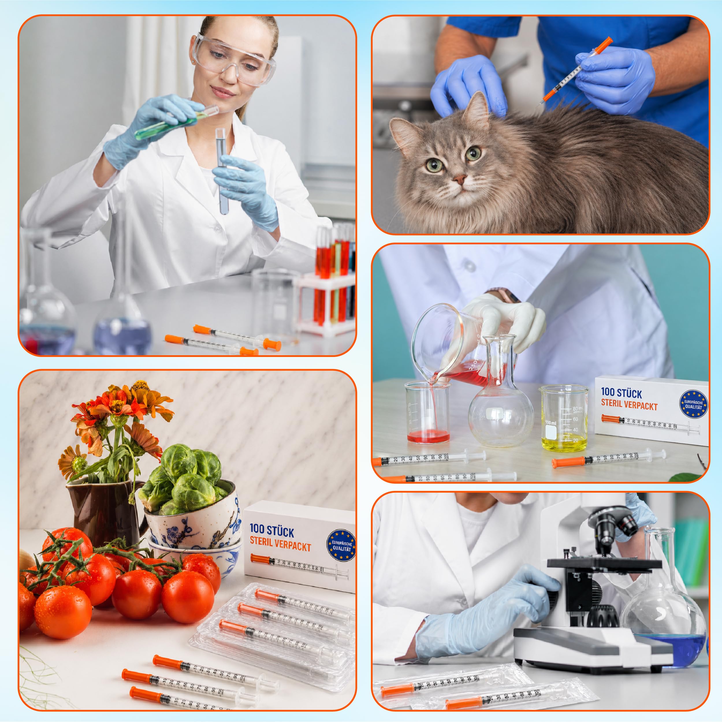 100 Stück 0,5 ml Dosierspritzen mit fester Nadel 29G x 13 mm – Einwegspritzen einzeln verpackt, präzise Skala | Labor, Tierpflege, Basteln, Nachfüllen, Liquid
