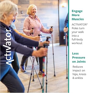 Urban Poling ACTIVATOR Walking Poles for Balance and Rehabilitation 1 Pair Ergonomic CoreGripTM Handles Adjustable, Collapsible, and Lightweight for Stability and Recovery in Silver/Red