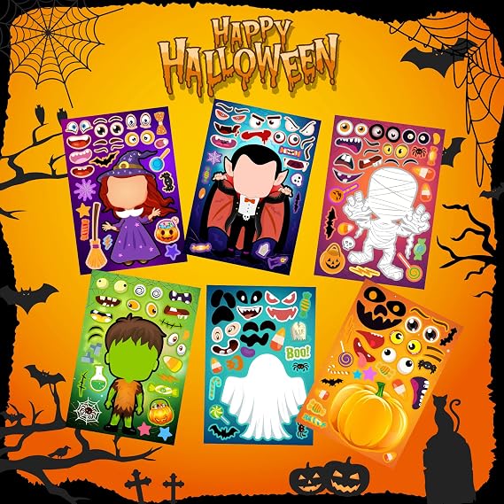 24 Sheets Halloween Stickers, Make Your Own Halloween Stickers for Kids, Halloween Party Favors, Halloween Crafts for Kids Trick or Treat Party Supplies