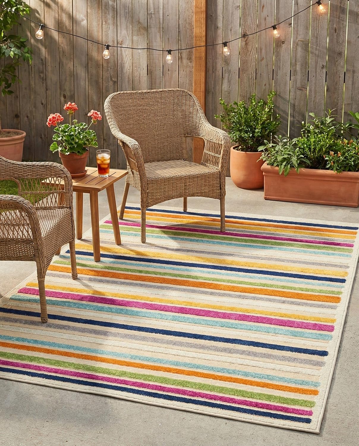 Rugs.com - Aruba Outdoor Rug – 4' x 6' Beige Washable Indoor/Outdoor Rug – Bohemian Striped Decor for Patios, Decks, and Porches