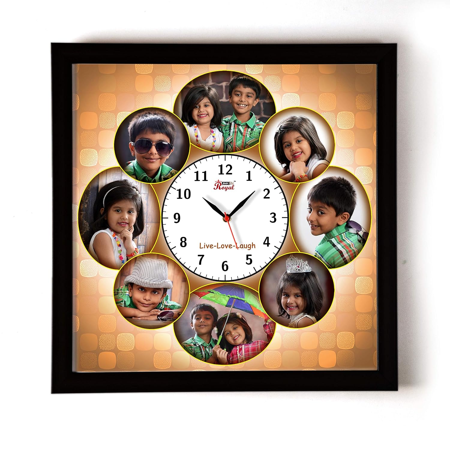 AJANTA ROYAL Synthetic Wood Personalized Photo Frames With Analog Clock Watch (12" X 12" Inch) (Black)