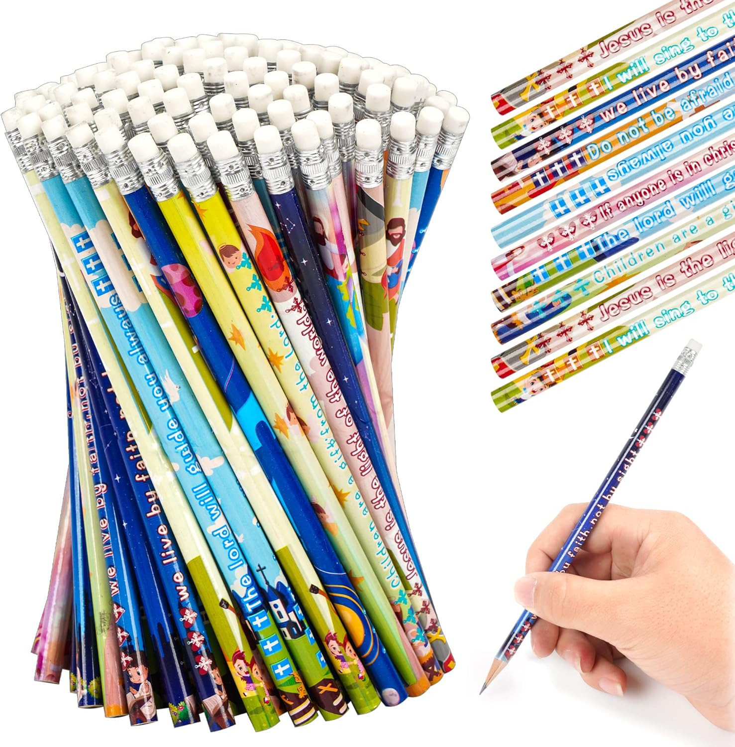 200 Bible Verses Inspirational Scripture Pencils with Hollow Cross for School & Church