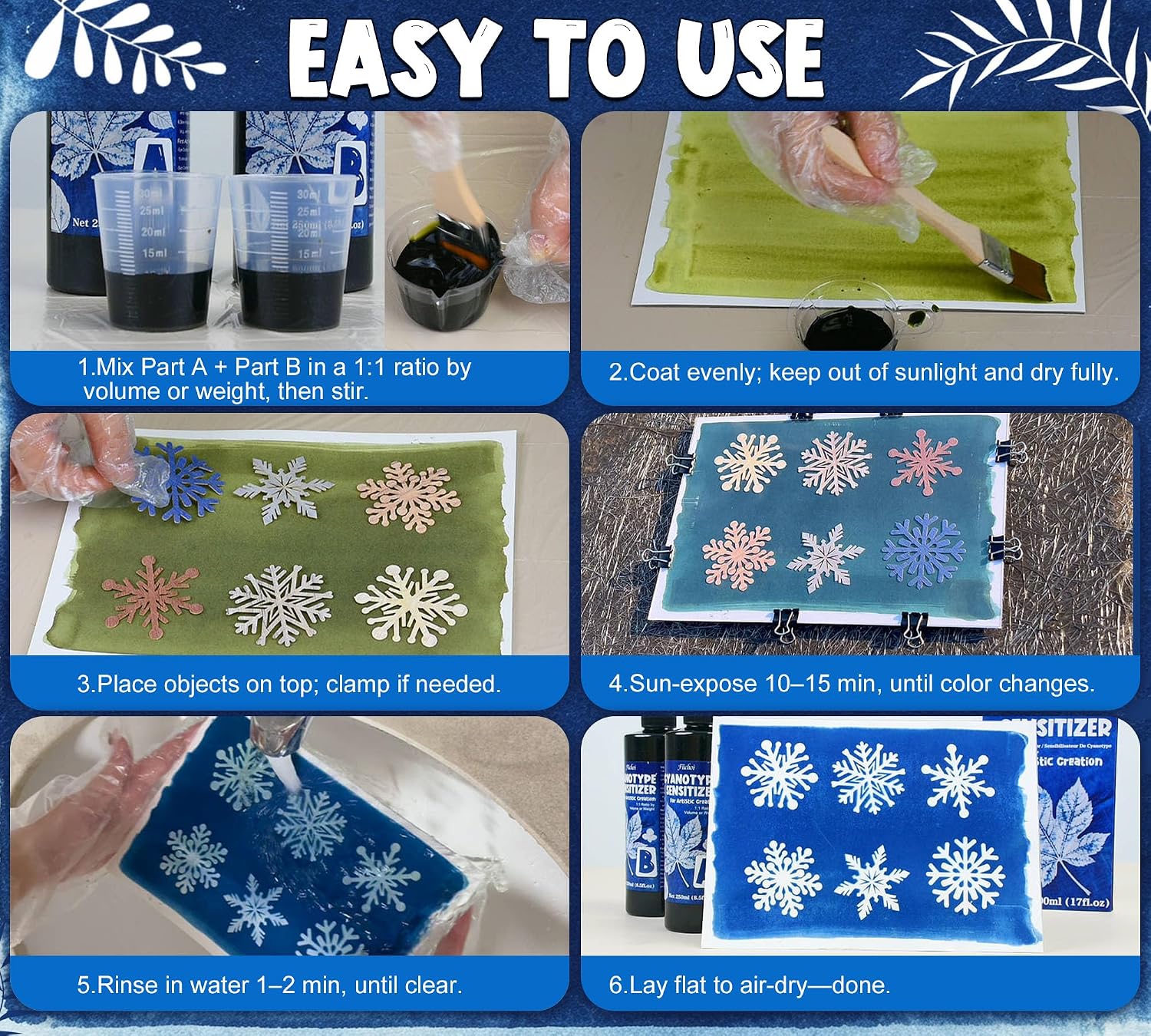 Cyanotype Sensitizer Kit 17oz Cyanotype Solution for Sun Printing on paper