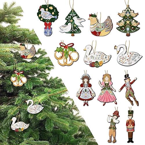 12 Days of Christmas Wooden Ornament Set – Vintage Folk