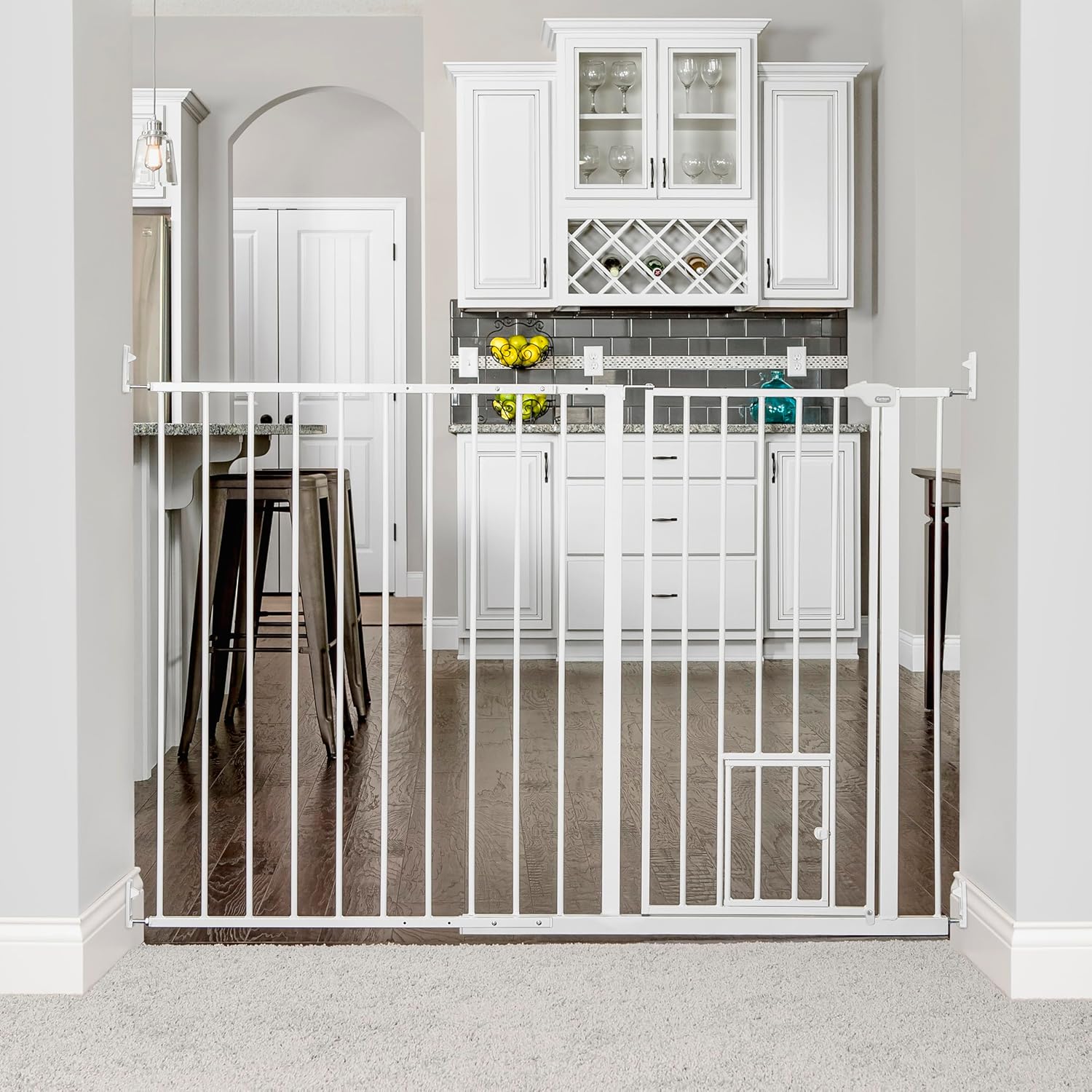 Carlson 38" Extra Tall Maxi Dog Gate for Doorways & Bottom of Stairs, Expandable Metal Pet Gate with Small Pet Door, Fits 51”–59” Wide, White