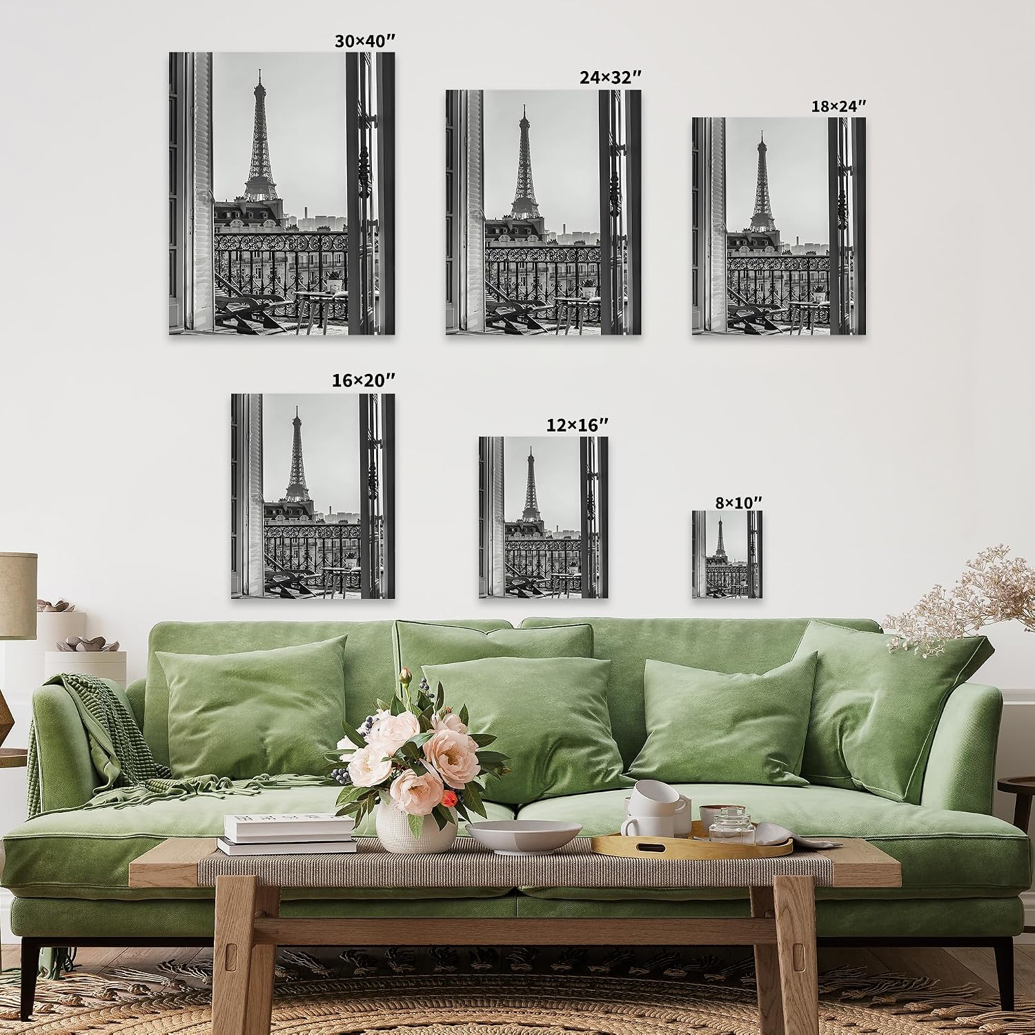Poster Master Travel Canvas - Eiffel Tower Print - Paris Art - View from Balcony Art - Gift for Men, Women, Travel Lover - Perfect Decor for Bedroom, Living Room, Office - 8x10 STRETCHED Canvas