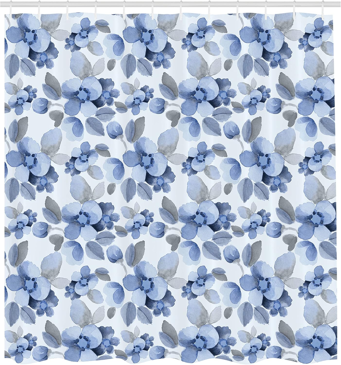 Ambesonne Shabby Flora Shower Curtain, Watercolor Paintbrush Camellia Petals Perennial Romance Sprout Feminine Print, Cloth Fabric Bathroom Decor Set with Hooks, 69" W x 84" L, Blue