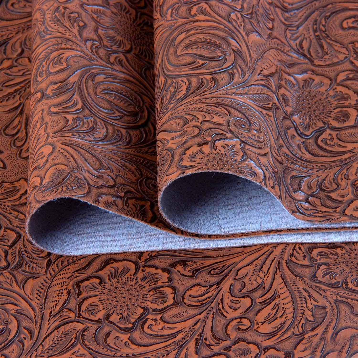 Faux Leather Fabric 1 Yard Cut 36"X54" Embossed Floral Pattern Craft Vinyl for Upholstery, DIY Crafts, Handbags, Durable and Soft Home Decor Fabric (Brown)